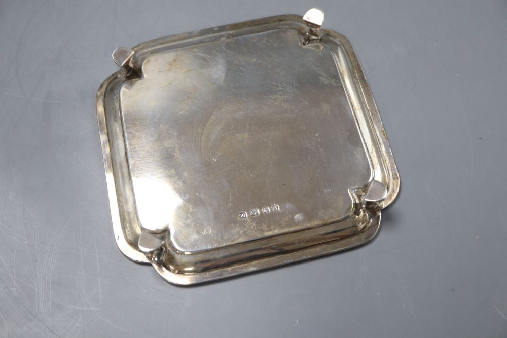 A George V silver waiter of squared form, Sheffield 1929, 14.5cm, 7oz.